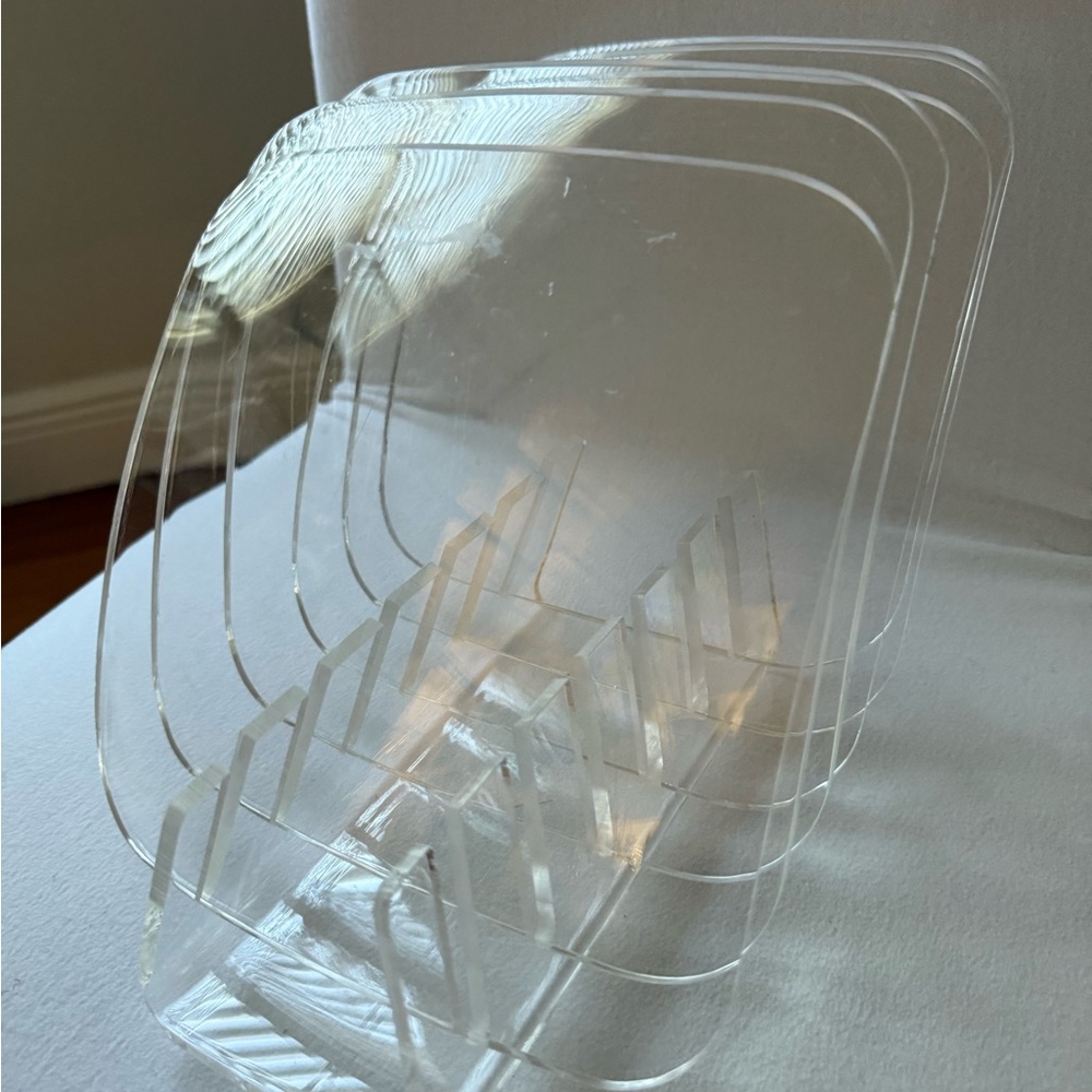 Vintage MCM Set of 6 lucite square plates with stand